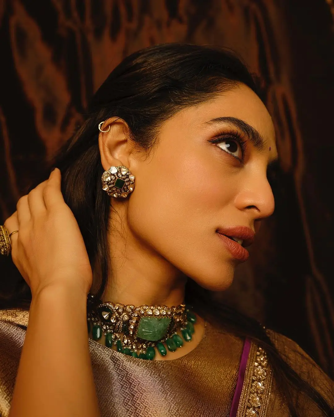 Sobhita Dhulipala In Beautiful Earrings Jewellery Orange Saree Blouse